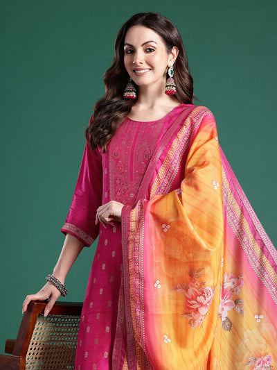 Indyancart IE Women Ethnic Motifs Woven Design Kurta with Trousers & With Dupatta
