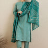 Dhiyona IE Chevron Printed Mandarin Collar Pure Cotton Kurta with Trousers & With Dupatta