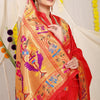 Dhiyona GR Women's Lotus Red Zari Paithani Silk Saree