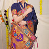 Dhiyona GR Women's Lotus Navy Zari Paithani Silk Saree