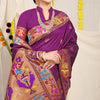 Dhiyona GR Women's Lotus Wine Zari Paithani Silk Saree