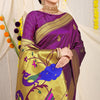 Dhiyona GR Women's Gol Mor Wine Zari Paithani Silk Saree