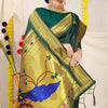 Dhiyona GR Women's Gol Mor Bottle Green Zari Paithani Silk Saree