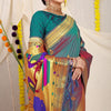 Dhiyona GR Women's Gol Mor Teal Zari Paithani Silk Saree