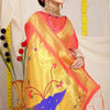 Dhiyona GR Women's Gol Mor Orange Zari Paithani Silk Saree