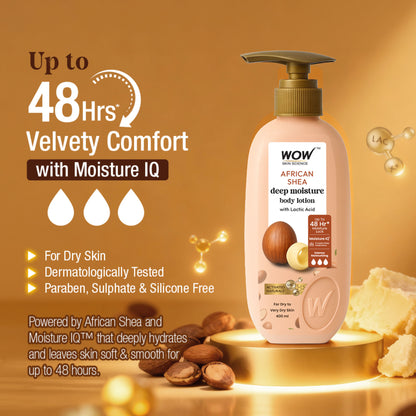 WOW Skin Science Shea Butter With Lactic Acid Body Lotion - Moisturize Dry Skin