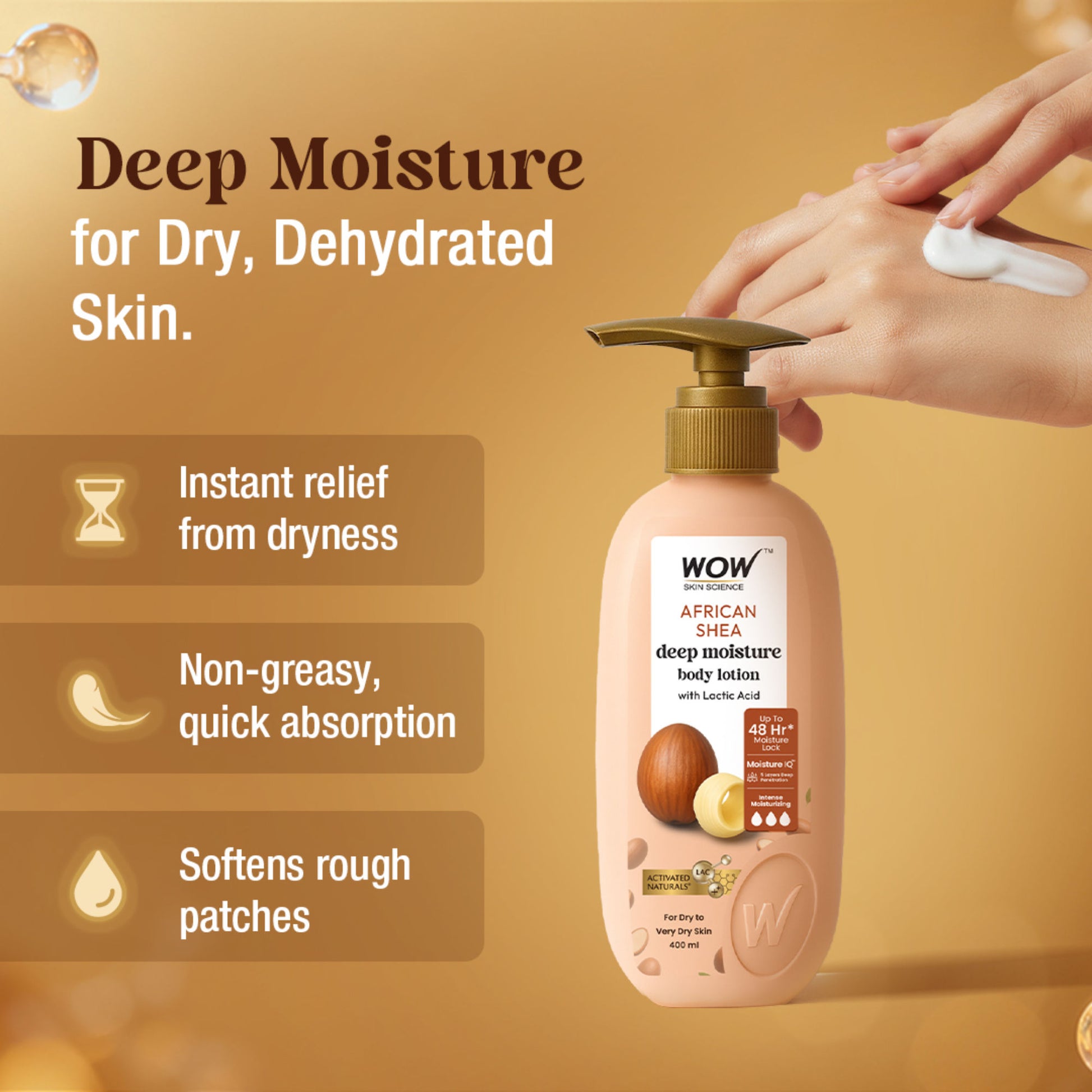 WOW Skin Science Shea Butter With Lactic Acid Body Lotion - Moisturize Dry Skin