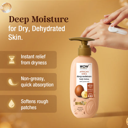 WOW Skin Science Shea Butter With Lactic Acid Body Lotion - Moisturize Dry Skin