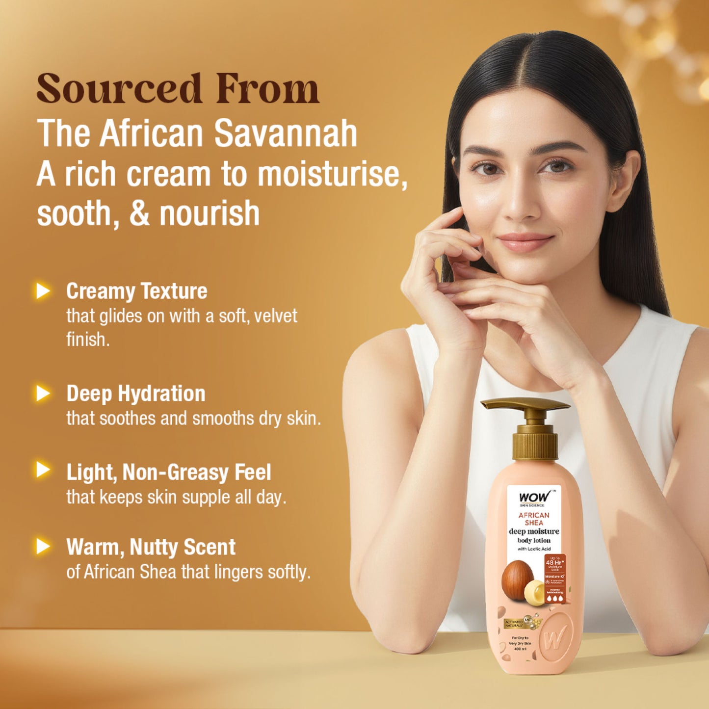 WOW Skin Science Shea Butter With Lactic Acid Body Lotion - Moisturize Dry Skin