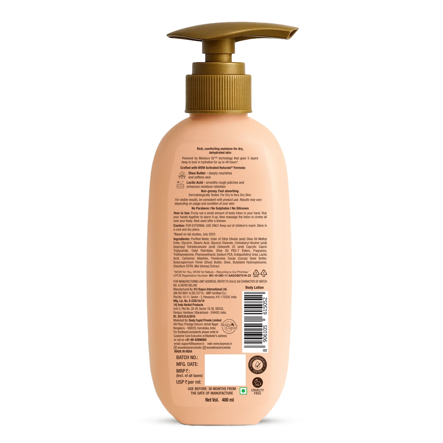 WOW Skin Science Shea Butter With Lactic Acid Body Lotion - Moisturize Dry Skin