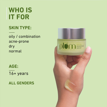 Plum Goodness Green Tea Night Gel For Oily, Acne-Prone Skin Travel-Size - 15 ml