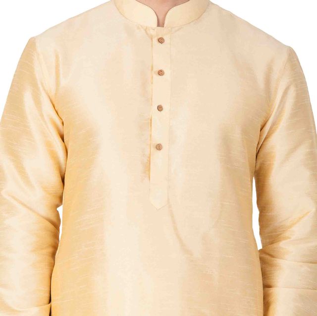 Men's Gold Silk Blend Straight Kurta Pyjama Set