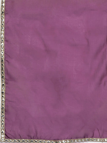 Women Purple Yoke Design Kurta with Trousers & Dupatta