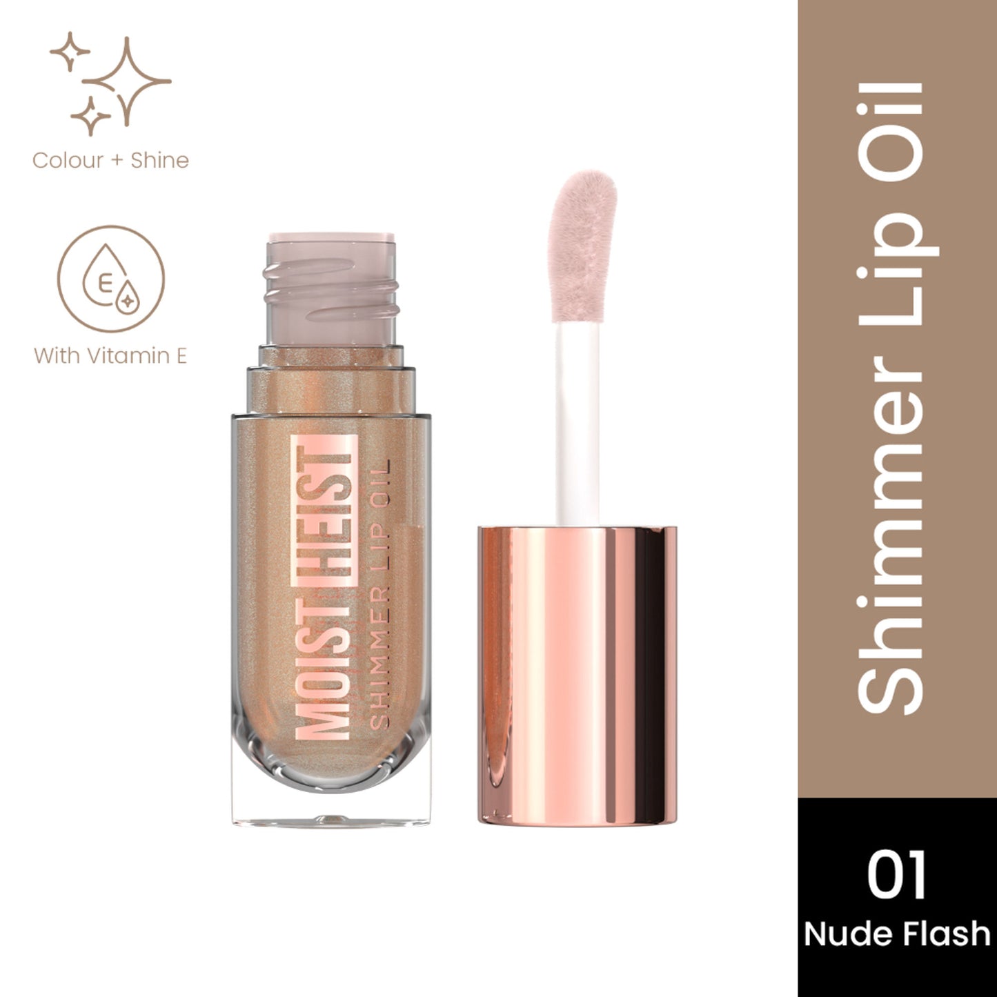 Swiss Beauty Moist Heist Shimmer Lip Oil Luminous Shine , Hydrating & Lightweight - 1 Nude Flash