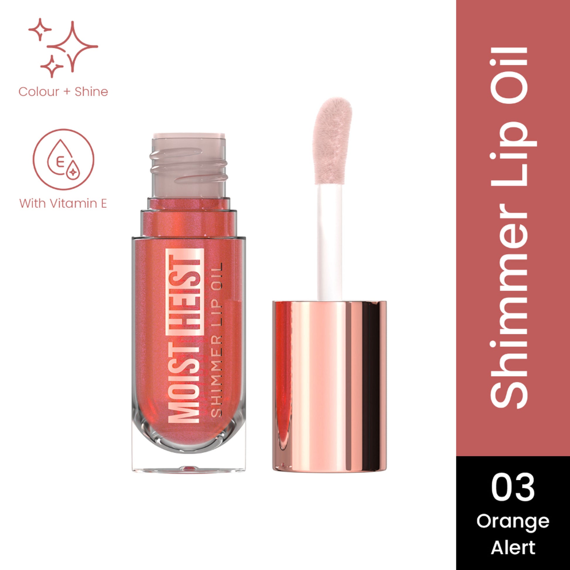 Swiss Beauty Moist Heist Shimmer Lip Oil Luminous Shine , Hydrating & Lightweight - 3 Orange Alert