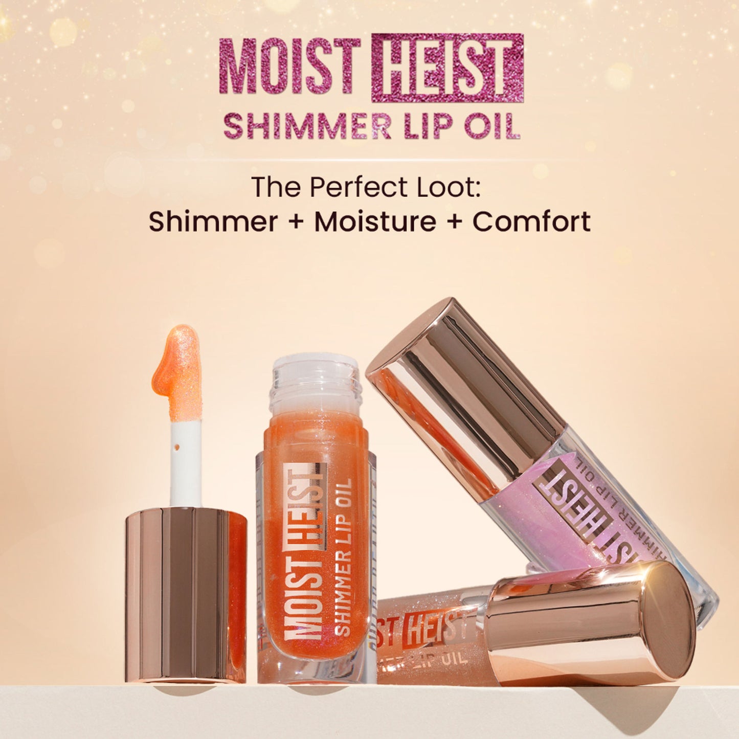 Swiss Beauty Moist Heist Shimmer Lip Oil Luminous Shine , Hydrating & Lightweight - 3 Orange Alert