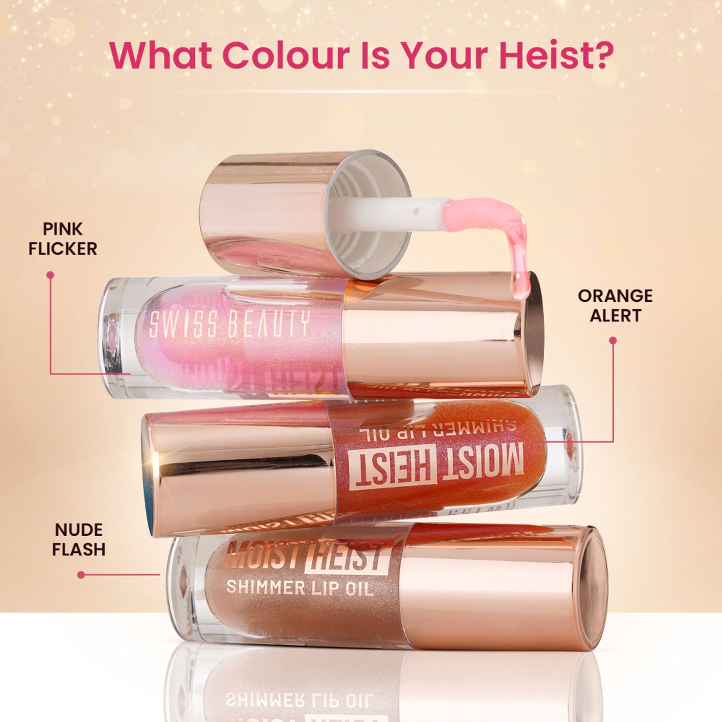 Swiss Beauty Moist Heist Shimmer Lip Oil Luminous Shine , Hydrating & Lightweight - 3 Orange Alert