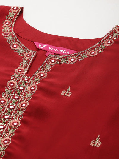 Indyancart VA Women'sEthnic Motifs Zari Embroidered Mirror Work Kurta With Trousers & Dupatta