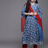 Indyancart VA Women's Blue Ethnic Motifs Printed Angrakha Gotta Patti Kurta with Trousers & With Dupatta