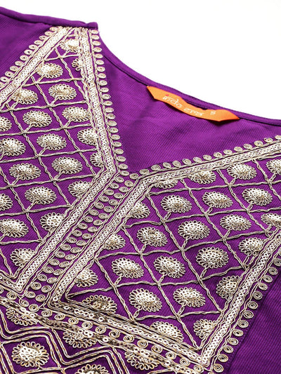 Indyancart IE Floral Sequinned Liva Kurta with Trousers & With Dupatta
