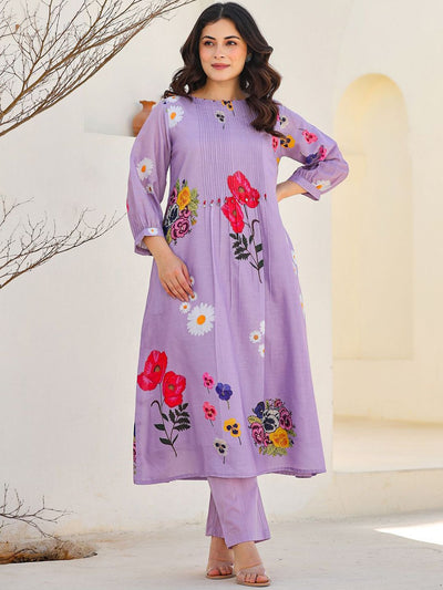 Dhiyona IE Floral Printed Pure Cotton Kurta With Trousers