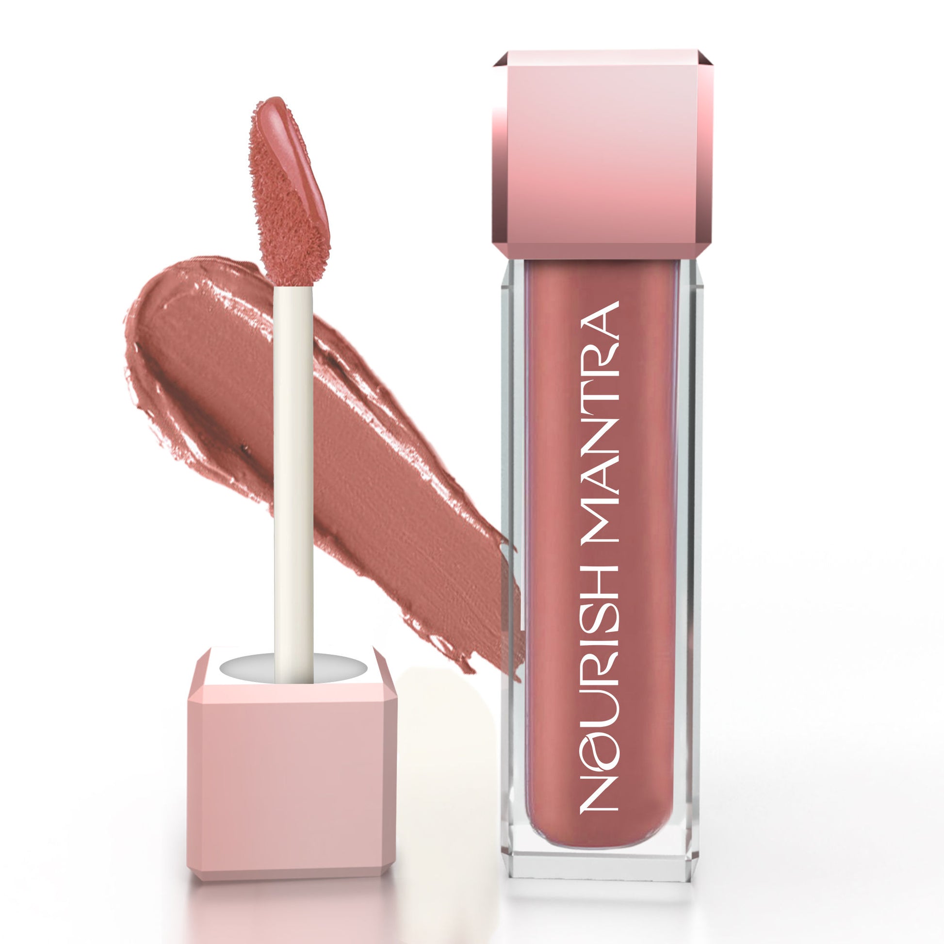 Nourish Mantra Liquid Lipstick Creamy Matte with SPF/ Water Proof, Smudge Proof Shade Masoom Pink - Tedha Medha Hazelnut