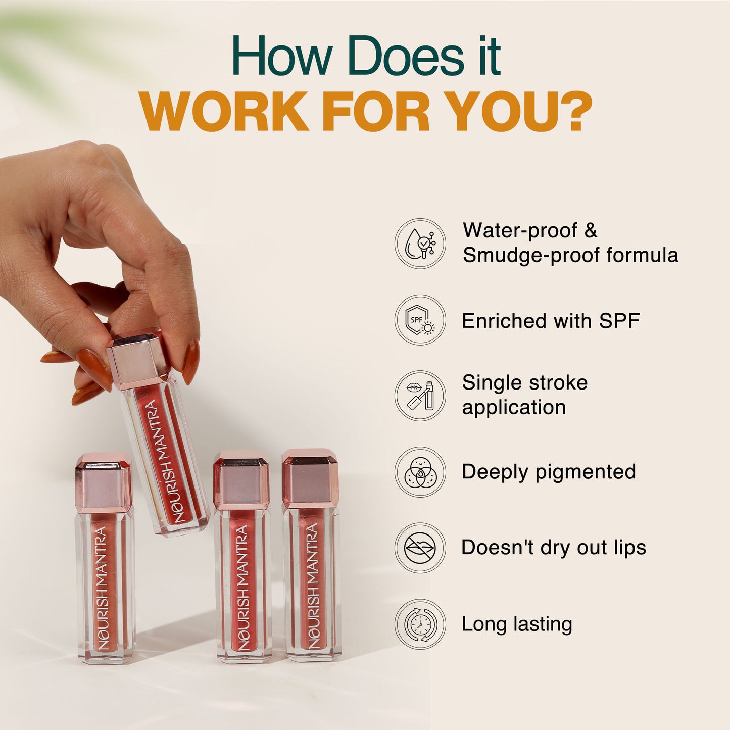 Nourish Mantra Liquid Lipstick Creamy Matte with SPF/ Water Proof, Smudge Proof Shade Masoom Pink - Tedha Medha Hazelnut