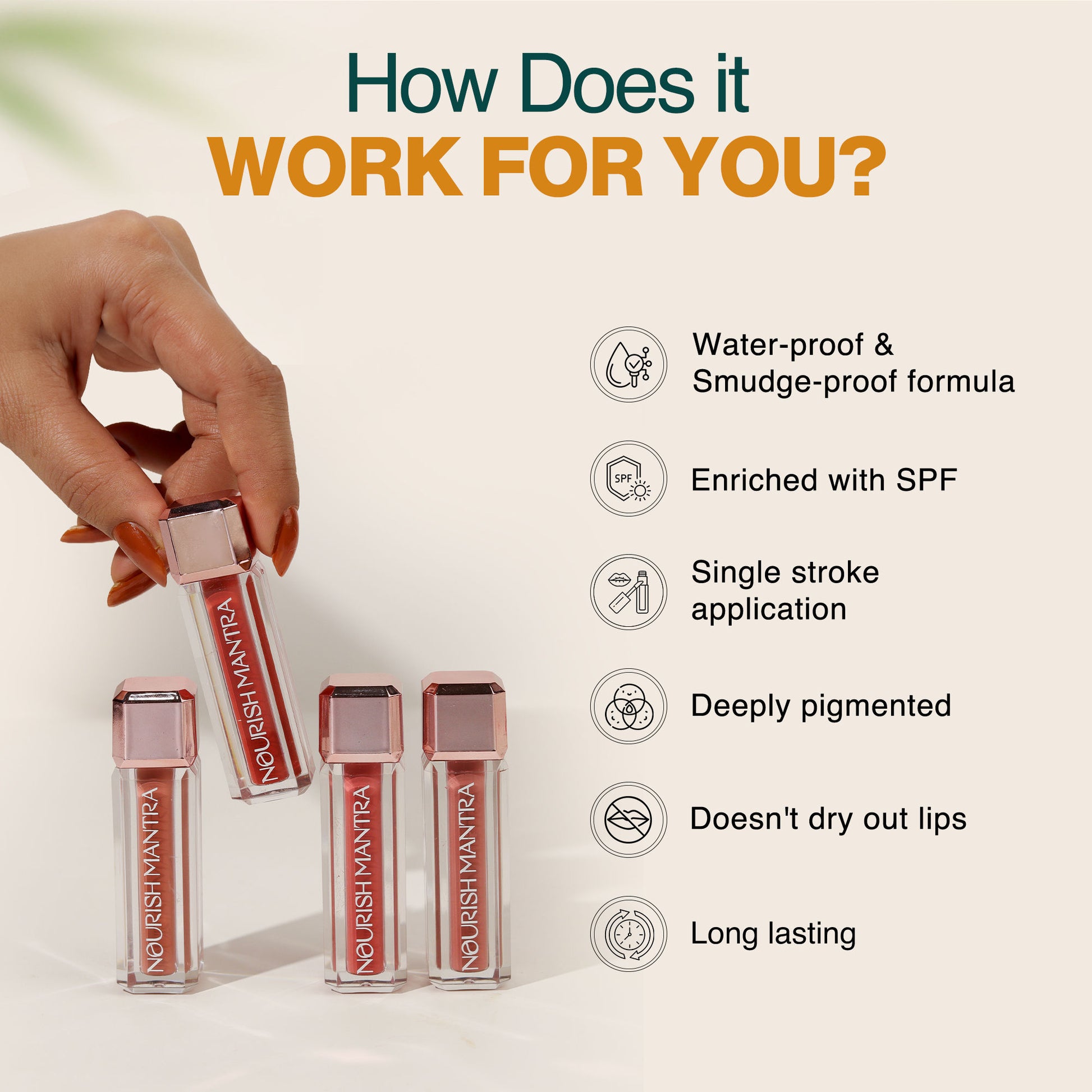 Nourish Mantra Liquid Lipstick Creamy Matte with SPF/ Water Proof, Smudge Proof Shade Masoom Pink - Tedha Medha Hazelnut