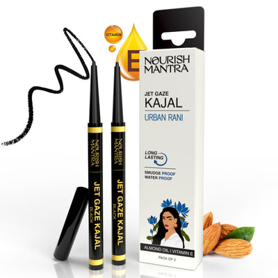 Nourish Mantra Jet Gaze Kajal Urban Rani - Combo - Black & Black for a Smudgeproof Eye Look