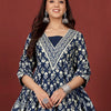 Dhiyona VA Women'sFloral Printed V-Neck Gotta Patti Pure Cotton A-Line Kurta With Trousers & Dupatta