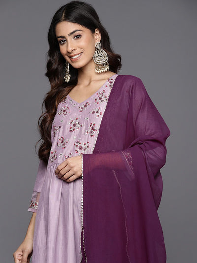Indyancart VA Women'sEmbroidered Empire Sequinned Kurta With Trousers & Dupatta