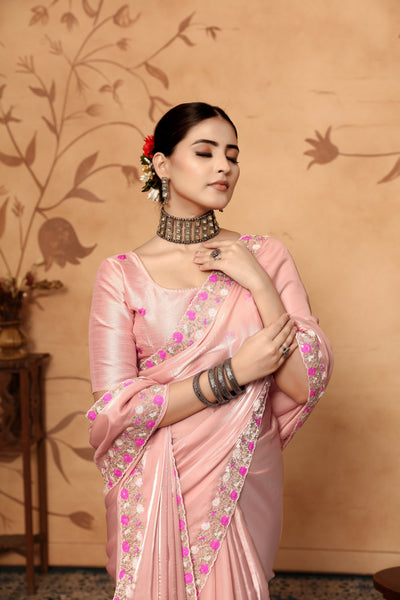 Indyancart GR Women's Armani Pink Jimmi Choo Embroidered Saree