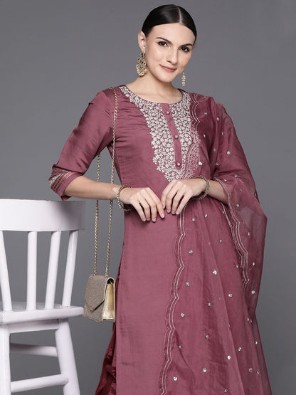 Dhiyona IE Women Floral Yoke Design Regular Kurta with Trousers & Dupatta