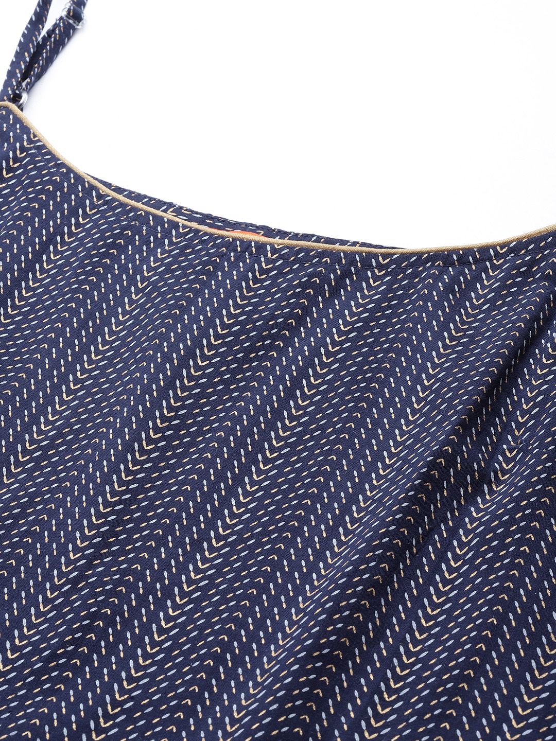 Indyancart IE Women Navy Blue Printed Pure Cotton Kurta with Sharara