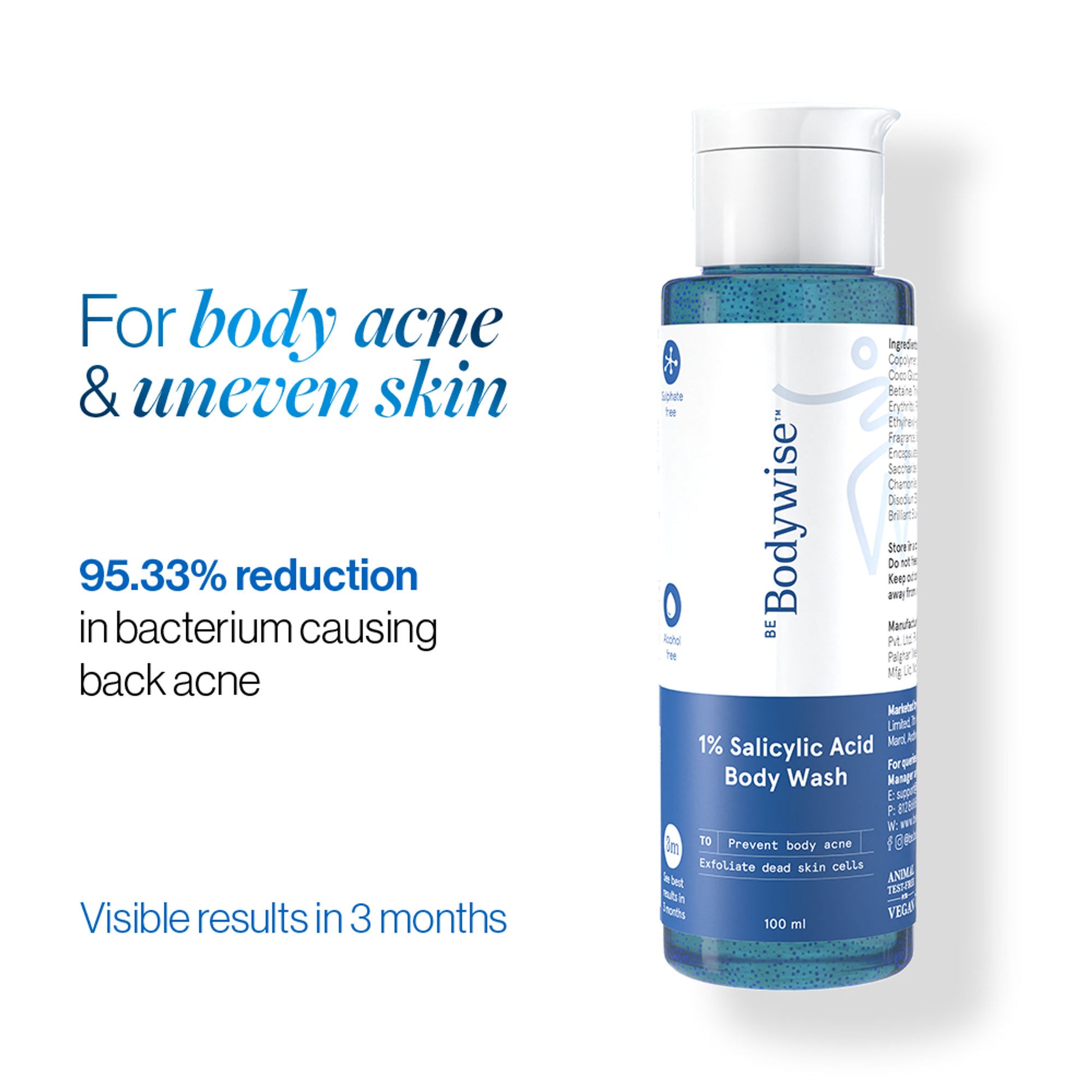 Be Bodywise 1% Salicylic Acid Body Wash, Treats Body Acne & Strawberry Skin - Exfoliating Shower Gel