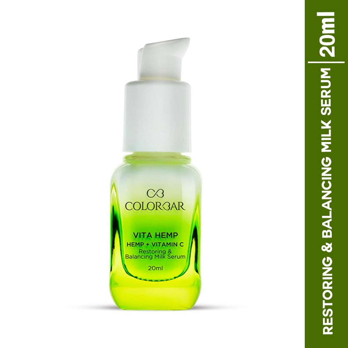 Colorbar Vita Hemp and Vitamin C restoring and balancing milk serum bottle with dropper for skincare.