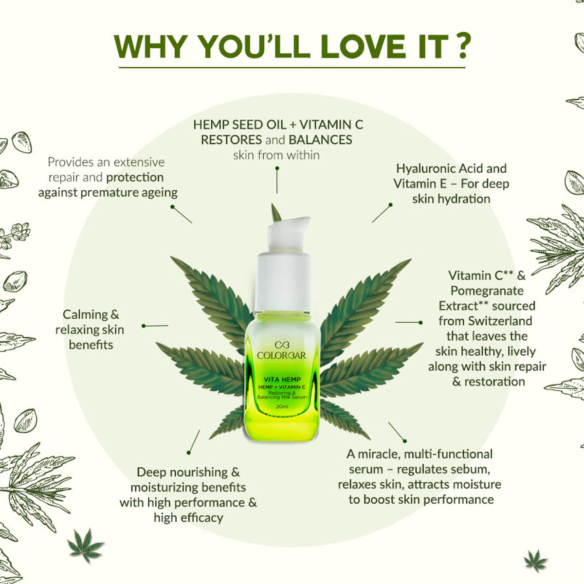 Colorbar Vita Hemp and Vitamin C Restoring Milk Serum bottle showing the product label and packaging.