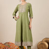 Dhiyona VV Rudrani Pista Silk Blend Anarkali Kurta with Trousers & Dupatta Suits