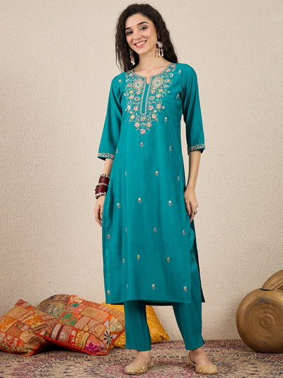 Indyancart VV VredeVogel Women Kurta and Trousers Pant Set Silk Blend