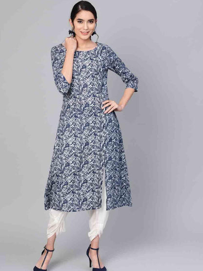 Dhiyona IE Women Blue Paisley Yoke Design Abstract Printed A-Line Kurta