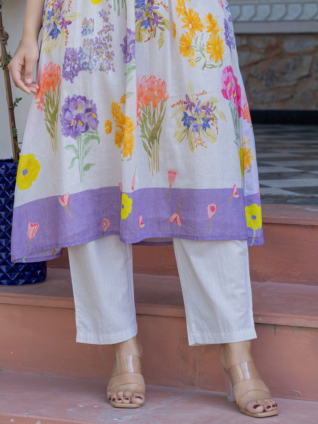 Indyancart IE Printed Pure Cotton A-Line Tunic & Trousers Co-Ord Set