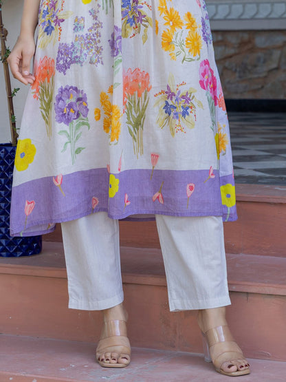 Indyancart IE Printed Pure Cotton A-Line Tunic & Trousers Co-Ord Set