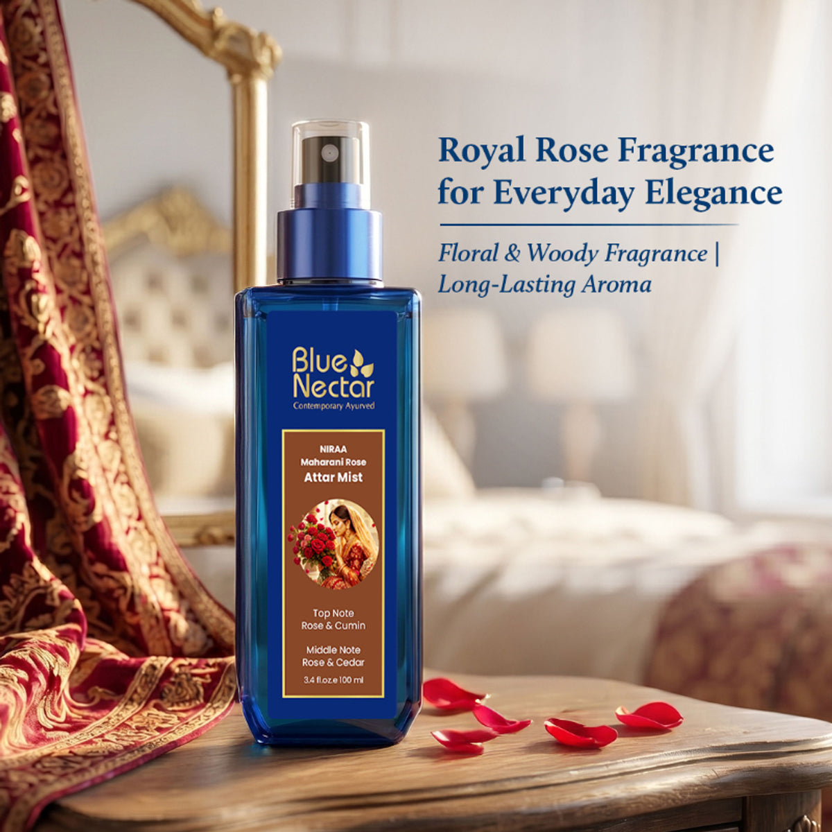 Blue Nectar Body Mist for Women and Men, Long Lasting Uplifting Body Spray with Rose and Cardamom