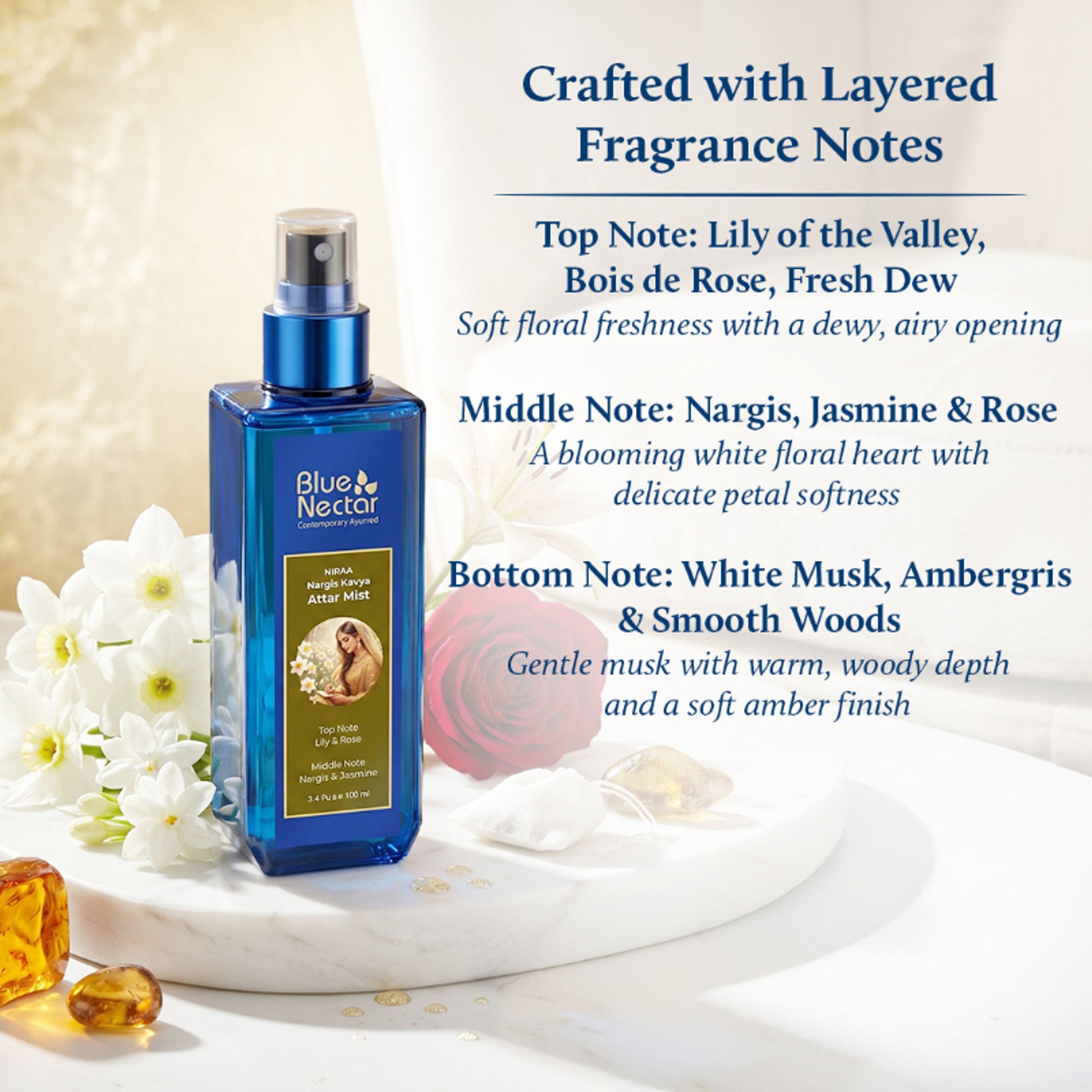 Blue Nectar Wild Nargis Body Mist with Daffodil, Long Lasting & Mood Enhancing for Women and Men