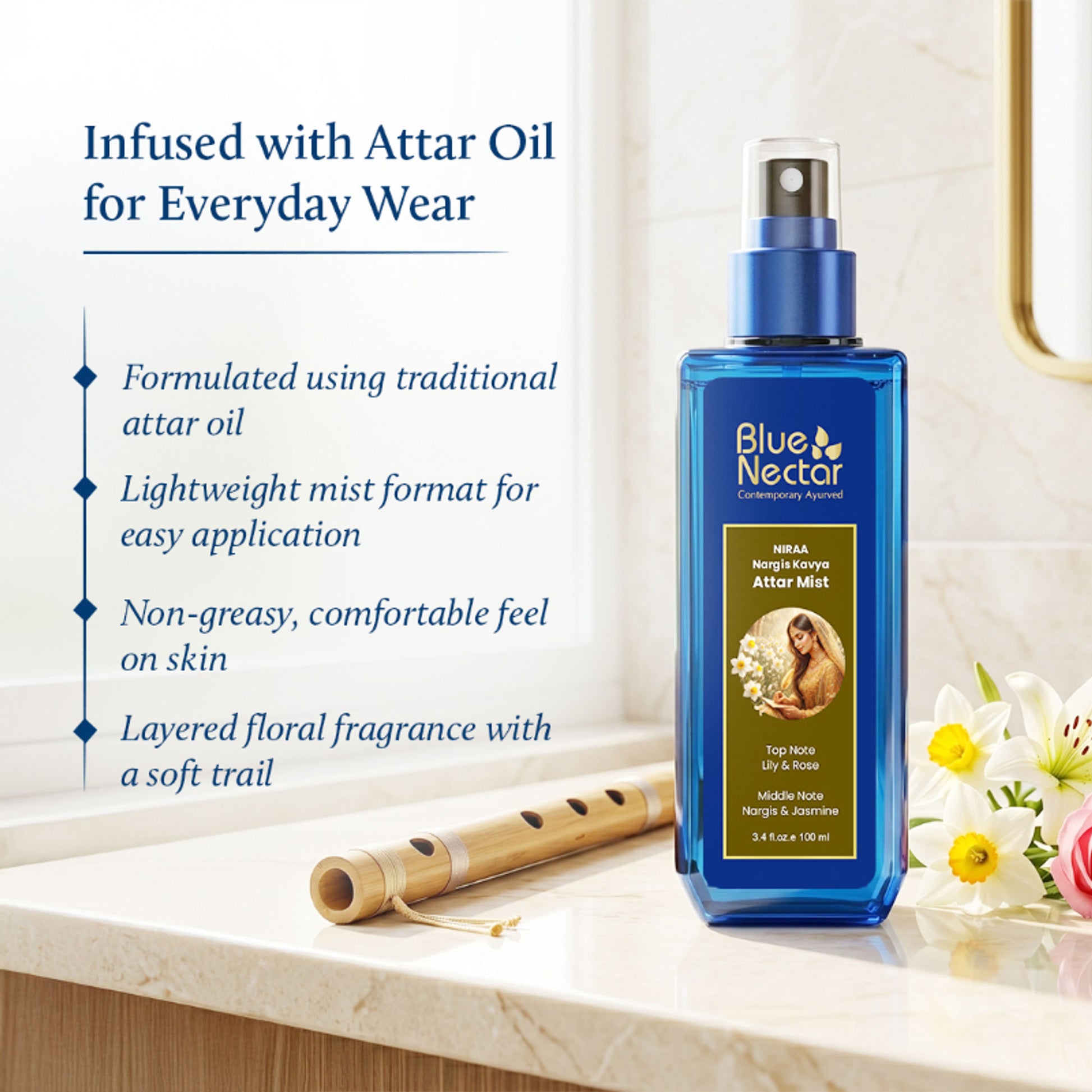 Blue Nectar Wild Nargis Body Mist with Daffodil, Long Lasting & Mood Enhancing for Women and Men