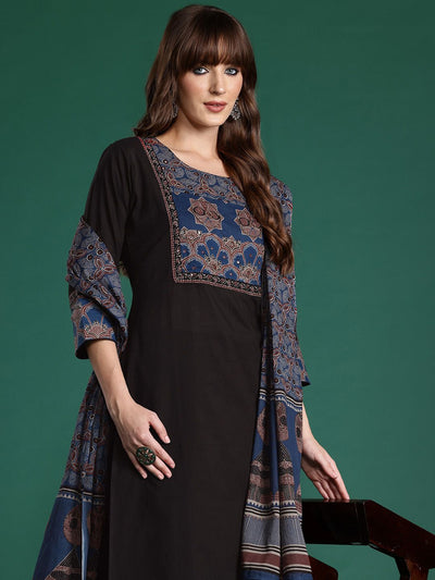 Indyancart IE Ethnic Motifs Printed Mirror Work Pure Cotton Kurta with Trousers & With Dupatta