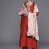 Indyancart VA Women's Rust Ethnic Motifs Embroidered Dupion Silk Kurta with Trousers & With Dupatta