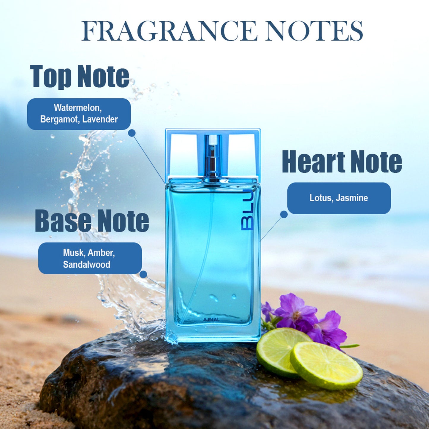 Ajmal Blu Eau De Parfum For Men Fresh Aquatic Citrus Fragrance Long Lasting Perfume