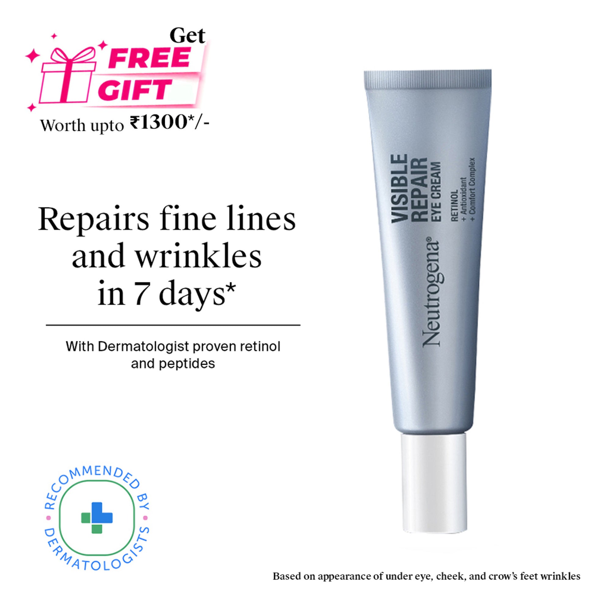 Neutrogena Visible Repair Retinol + Peptide Night Eye Cream For Anti-Ageing, Dark Circles & Wrinkles