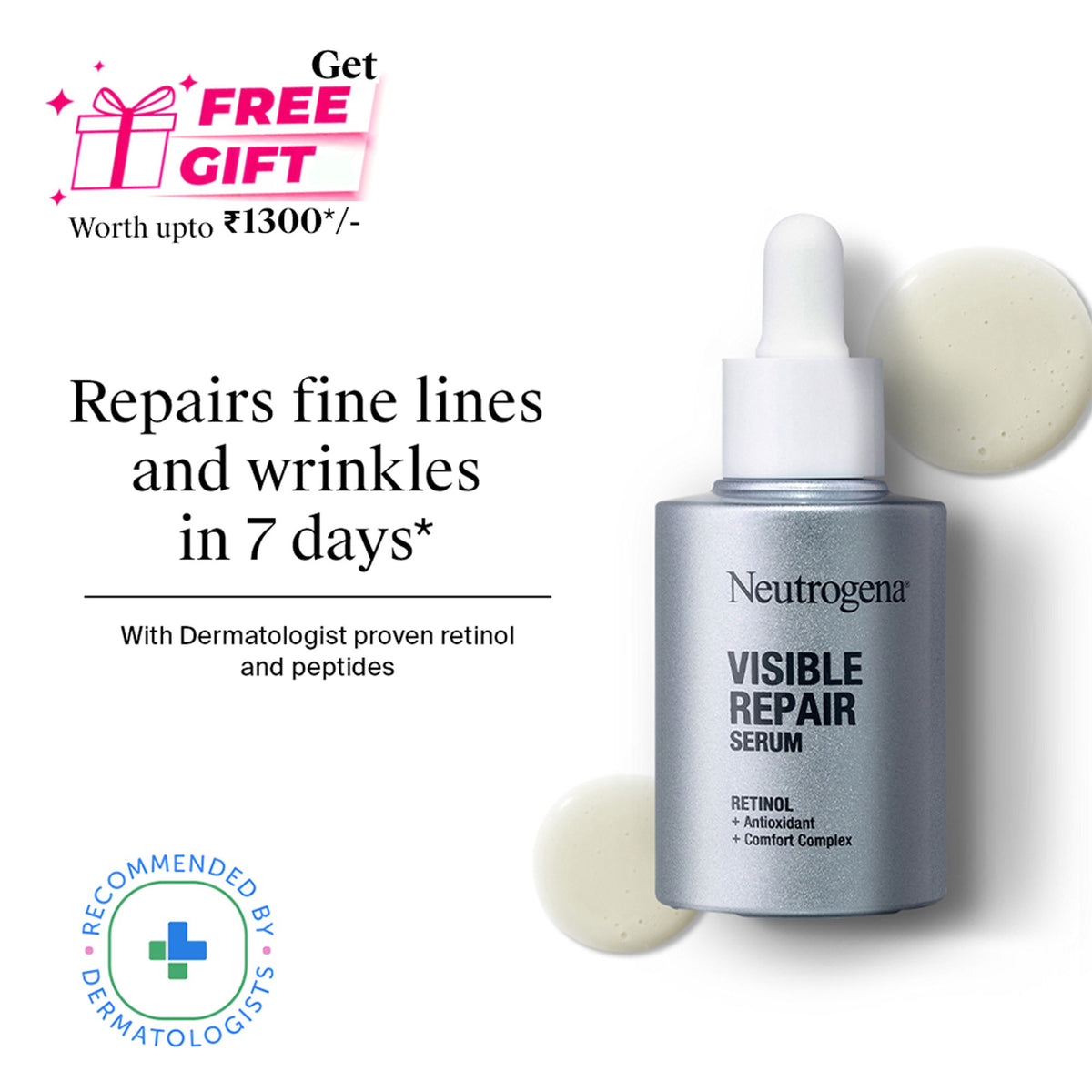 Neutrogena Visible Repair Anti-Ageing Retinol + Peptide Night Face Serum For Wrinkles & Fine Lines